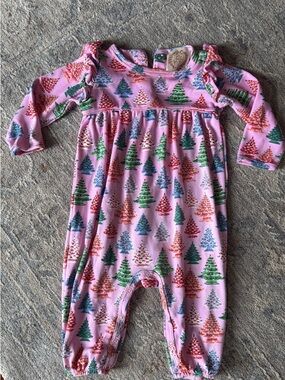 The Beaufort Bonnet Company Pink Holiday Tree Print One-Piece